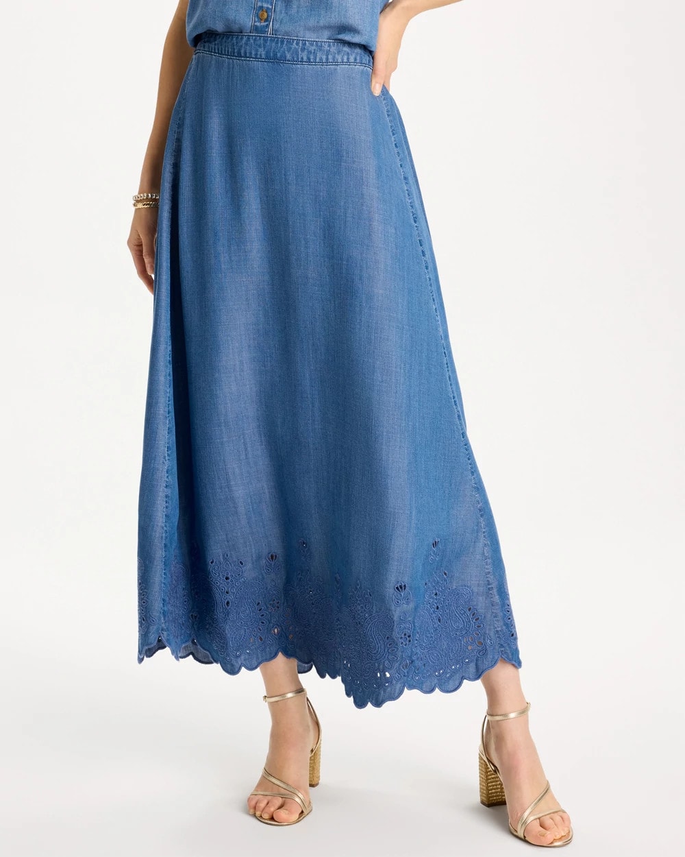 Indigo Twill Embroidered Hem Skirt | Chico's